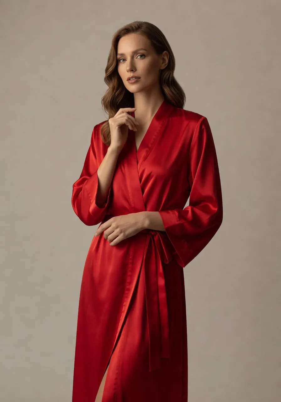 Crimson Silk Wrap Robe
